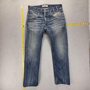 VTG Levis 504‎ Jeans Mens Blue Straight Whiskers Engineered Raw Hem Fits 33x30